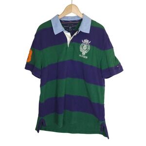 Tommy Hilfiger Rugby Polo Shirt Men's XL Slim Fit Green Purple Big Crest Logo